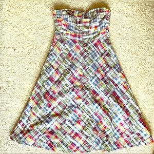 J. Crew Strapless Patchwork Madras Plaid Dress